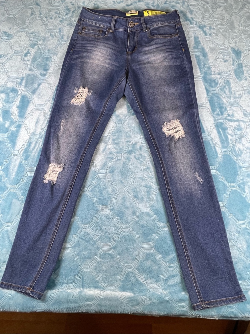 Indigo Rein Women’s Skinny Jeans - Dark Blue with Distressed Rips
